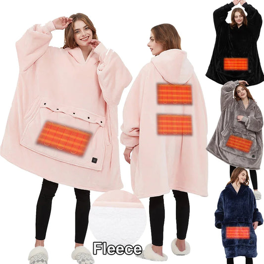 Oversized Wearable Blanket Hoodie with Sleeves Pocket Sherpa Fleece Blanket Sweatshirt Warm Thick Plush Heating Hooded Blankets